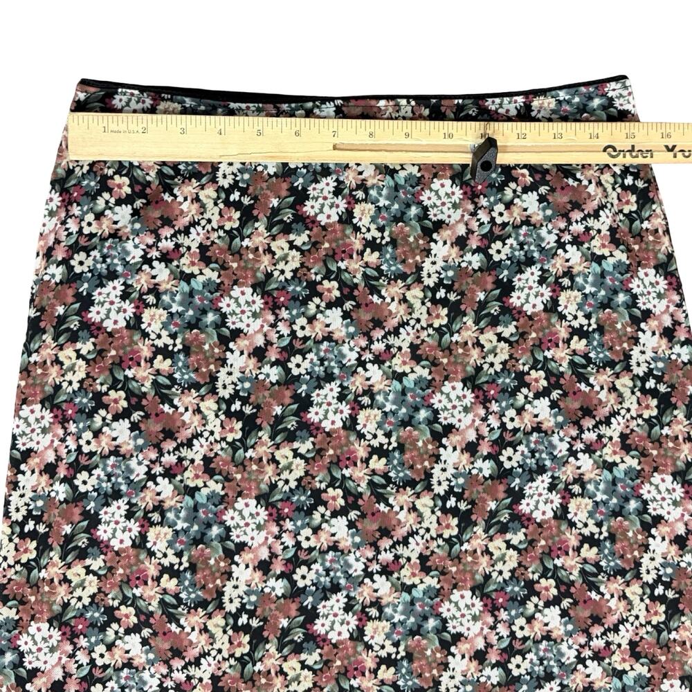 RSQ Black Pink White Green Floral Double Layer Mesh Stretch Midi Skirt Size L - Picture 5 of 7